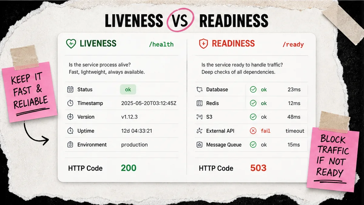 Comparison table: FastAPI /health liveness vs /ready readiness